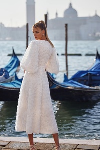 Abito tridimensionale con maniche a bolle bianche a forma di petali di <span class=keywords><strong>rosa</strong></span> 2025 nuovo Design estivo, gonna lunga dolce ed elegante <span class=keywords><strong>abbigliamento</strong></span> femminile - Product Image 6