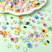 50 pièces/sac Mini Accessoires d'Art Ongulaire 3D en Forme de Fleur Style Champêtre Marguerites Roses Fleurs DIY Résine Décoration Colorée pour Ongles