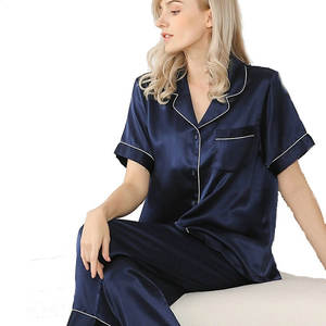 Set di pigiama in raso di pura seta <span class=keywords><strong>da</strong></span> donna <span class=keywords><strong>da</strong></span> 19 mm set di pantaloni lunghi in tinta unita camicie <span class=keywords><strong>da</strong></span> <span class=keywords><strong>notte</strong></span> taglie forti per l'estate - Product Image 2