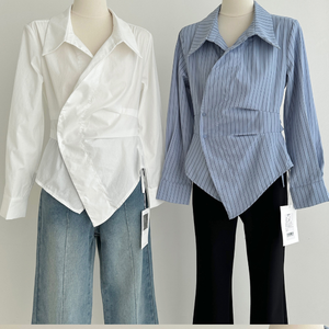 Blouse décontractée pour <span class=keywords><strong>femme</strong></span>, style cardigan, nouvelle collection, tendance, cintrée à la taille, asymétrique, polyvalente, haut court - Product Image 4