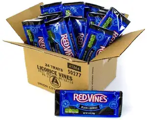 Red Vines Black Licorice Twists 5oz Tray Old Fashioned Soft & Chewy Candy [24-Pack]