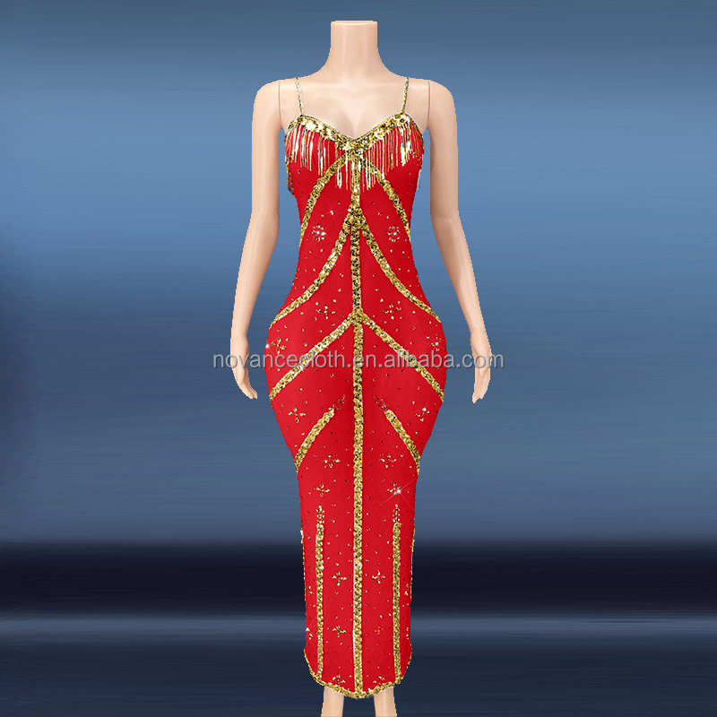 Red mesh gold sequin