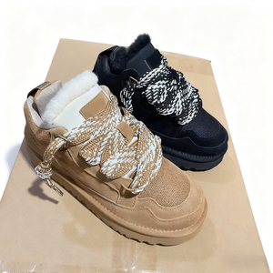 חובבי החורף האירופי חם פרווה צמר פרווה עור אמיתי רירית ללא החלקה החלקה תחרה-up u * gs נעלי שלג מגפי עיצוב נשם - Product Image 4