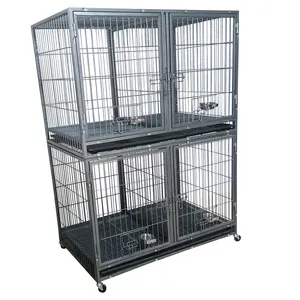 Heavy Duty Metal Dog Crate Cage 44" Divider Kennel with Stainless Feeding Bowl & Pull Out Tray