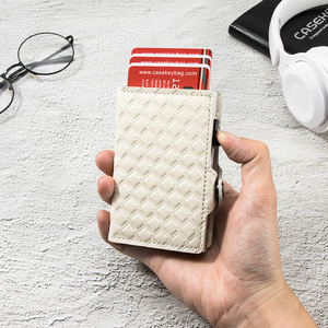 Casekey Unique White Diamond Shaped Pop up Aluminum Card Holder Billetera Tarjetero <b>RFID</b> Blocking Leather Smart <b>Wallet</b> <b>for</b> <b>Men</b> - Product Image 4