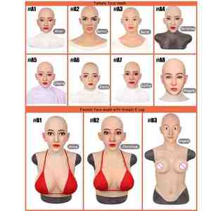 Accessoires de célébrité Internet femme Cosplay masque de tête en silicone complet avec couvre-chef de seins mâ<span class=keywords><strong>le</strong></span> à femelle pour déguisement de mascarade - Product Image 6
