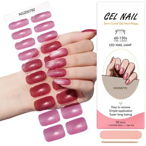 Esmaltes de Uñas en Gel de Calidad Profesional, Resistentes al Agua, Sin Necesidad de Lámpara UV, Secado Rápido, con Brillo, 20 Tiras, Diseño Ojo de Gato, Gel Natural Curado - Product Image 4