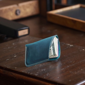 Customized Crazy Horse Leather Card Holder Wallet Handmade Mini Coin Purse with Hand Stitch Credit Card Sleeve Genuine Leather - Product Image 1
