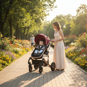 Poussette bébé, siège auto réversible 3-en-1 avec nacelle, poussette pliable pour nourrisson avec frein à un bouton et poignée réglable - Product Image 2