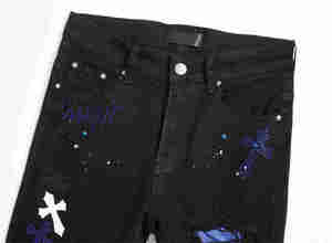 Street Fashion Style Tendance Noir Serré Élastique Denim Pantalon pour Jeunes Hommes <span class=keywords><strong>avec</strong></span> Broderie Perforée <span class=keywords><strong>Croix</strong></span> Badge Pieds Slim Jeans - Product Image 3