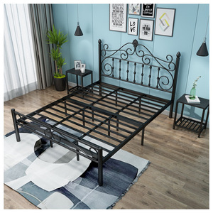 Lit de style scandinave minimaliste en fer forgé et acier, à quatre poteaux, pour chambre à coucher, lit king size pour hôtel, en métal - Product Image 5