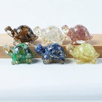 Petite tortue mignonne en résine de quartz naturel transparent, décoration créative de bureau, ornement artisanal, centre de table de voiture, boîte cadeau