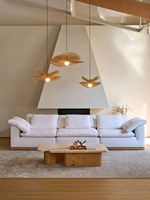 Canapé en L sur mesure haut de gamme, style Wabi-sabi, pour grand appartement de niveau plat, design crémeux de style français, esthétique raffinée