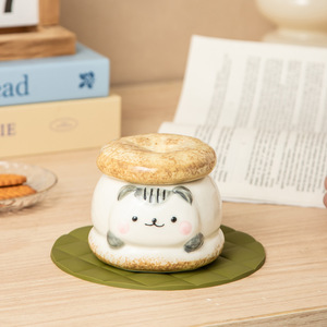 ชุดแก้วเซรามิคพร้อมฝาปิดลายการ์ตูนแมวสองชิ้นสำหรับเป็นของขวัญเด็ก - Product Image 4