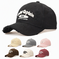 Casquette de baseball streetwear en coton déchiré avec patch brodé lettre, calotte rigide, visière incurvée, ajustable, grande taille, unisexe, chapeau de soleil