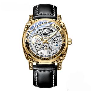 Reloj mecánico retro hecho a mano, hueco, deportivo, para negocios, resistente al agua, con manecillas luminosas, correa de cuero de 22 mm, estilo de moda para hombre - Product Image 1