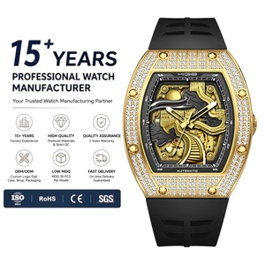 Montre automatique pour homme de luxe OEM 42 mm, boîtier tonneau serti de diamants, acier inoxydable, mécanique, lumineuse. - Product Image 1