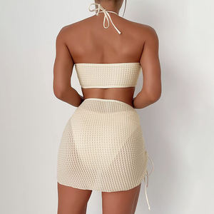 Bikini da donna a tre pezzi in tinta unita bianco nuovo costume da bagno da <span class=keywords><strong>spiaggia</strong></span> stile Hawaii da bambina Sexy Bikini con gonna - Product Image 6