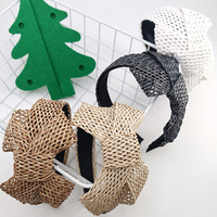 Pita Rambut Anyaman Jerami 7*38cm, Desain U-Shape Warna Solid Patchwork, Gaya Elegan untuk Wanita, Penggunaan Sehari-hari