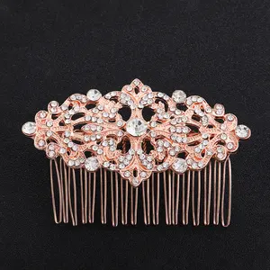 Jachon bulk crystal cheap personalized metal rose gold romantic wedding hair comb bride floral decorative hair comb