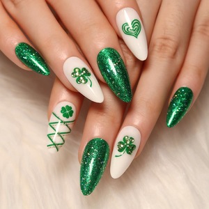 Uñas Postizas de Gel con Diseño de Ojo de Gato, 24 Piezas, Venta al por Mayor, Marca Privada, para el Día de San Patricio - Product Image 1