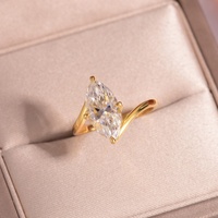 Bague en argent S925 plaqué or 18 carats avec moissanite marquise 3 carats 7x14mm sertie à griffes pour mariage et cadeau féminin