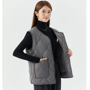 <span class=keywords><strong>Chaleco</strong></span> interior de lana cálido y grueso para <span class=keywords><strong>mujer</strong></span> con relleno adicional, chaqueta exterior informal con botones de lana para <span class=keywords><strong>mujer</strong></span> en material de algodón - Product Image 3
