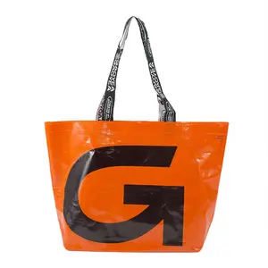Personality pattern exquisite recycled waterproof pp nonwoven orange Carry Tote custom logo Fabric shopping Bags