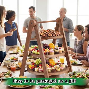 Cross-border wooden tray three-tier fruit cake <b>plate</b> storage <b>rack</b> solid wood multi-layer tray display <b>rack</b> - Product Image 4