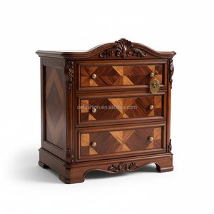 OE-FASHION Antiker Walnuss-Massivholz Haustier-Aufbewahrungsschrank 3-Schubladen Intarsien-Schrank für Hundezubehör - Product Image 1