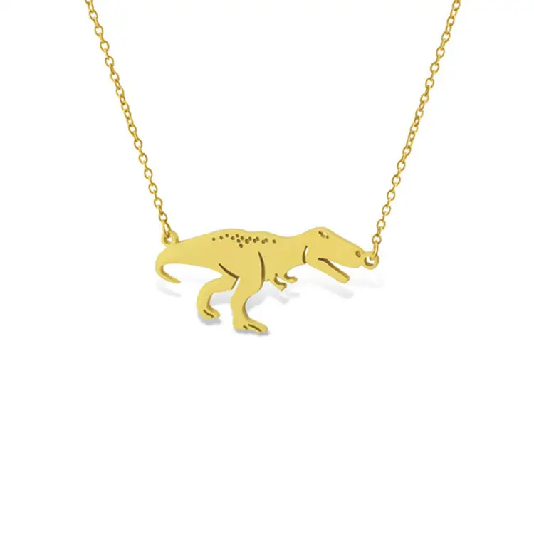 Souvenir Tyranno saurus Rex Tier Edelstahl vergoldet Dinosaurier Anhänger Schmuck Halskette