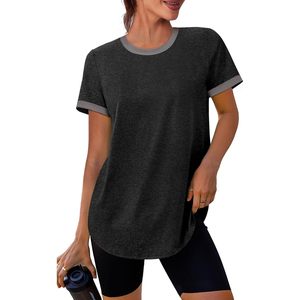 Womens Workout Top Short Sleeve Loose Fit Quick-drying Fabric Athletic Gym Clothes Summer T Shirt Solid Color - Product Image 1