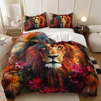 Ensemble de housse de couette King 3 pièces en microfibre 100% style américain 300TC toute saison avec impression numérique 3D de rose rouge, araignée, forêt et lion