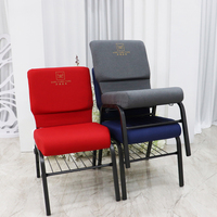 Chaise d'église empilable en métal avec logo et chaise d'auditorium en cuir métallique rouge et gris de haute qualité – Prix de gros avantageux