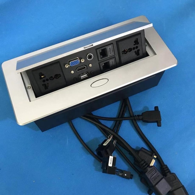 Conference Table Connectivity Box Multimedia Tabletop Hidden Pop up Socket Outlet/Pop up Socket Box With 3.5 Audio Oval Shape