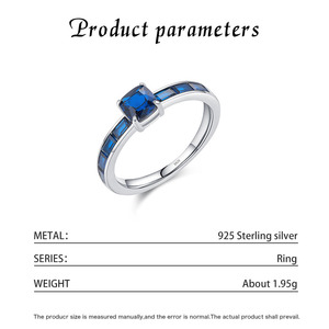 Sapphire Princess Cut <b>925</b> <b>Silver</b> <b>Ring</b> Channel Setting Women's Classic Gemstone Engagement Blue CZ Half Eternity Promise <b>Ring</b> - Product Image 2