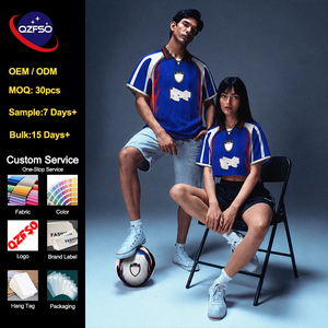 QZFSO Manufacturer Custom Oversized Blokecore Jersey Retro Polo Collar Soccer Sublimation Streetwear <b>Cropped</b> Football Jersey - Product Image 1