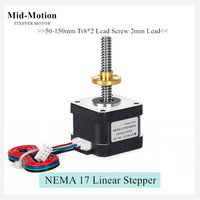 Moteur pas à pas linéaire hybride NEMA 17 50-100mm Tr8 * 2 avec câble de 2mm et pas de 2mm pour contrôle similaire à NEMA 23