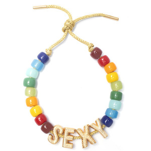 Della boemia Fatti A Mano Arcobaleno Brite Perline Corda di Fascino Lettera Catenaria Della Mano di Pietra Naturale Forte Borda il Braccialetto per Le Donne - Product Image 3