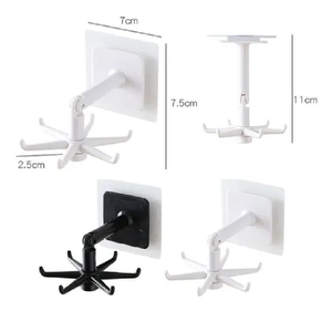 Porte-couteaux multifonctionnel pour la maison, salle de bain, montage mural, pliable à 360 degrés, rotatif, avec 6 crochets - Product Image 5