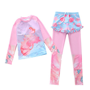 Set da bagno <span class=keywords><strong>due</strong></span> pezzi per bambine con protezione UV UPF 50+, maniche lunghe, ad asciugatura rapida, con gonna e leggings a tema sirena - Product Image 5