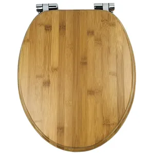 Bamboo Toilet Seat, Toilet Seat Cover with Stainless Steel Hinges, Wooden Toilet Seat with FSC