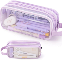 Trousse à crayons en maille à grande grille, 2 compartiments, pochette à crayons multifonctionnelle transparente, trousse de maquillage transparente