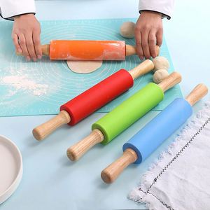 Custom Backing Non Stick Surface Durable Wooden Handle Food Grade <b>Silicone</b> Rolling Pin Dough Roller - Product Image 6