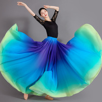 Jupe de danse longue et fluide en mousseline ombrée 720 degrés, dégradé de couleurs, pour la danse folklorique et classique