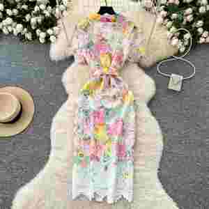 Vestido midi ajustado de invierno elegante con cuello con muescas, estampado digital, estilo túnica y blazer, con encaje calado y corte imperio para mujer - Product Image 4