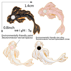 Schwarz-Weiß-Koi-Pin Japanische Koi bringen viel Glück Fisch Emaille Anstecknadeln Abzeichen Tier nadeln Broschen Frauen Schmuck Party Geschenk - Product Image 6