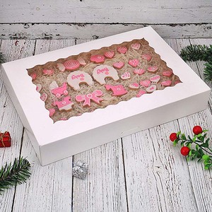 Hộp Bánh Trắng Hộp Có Cửa Sổ Pastry Hộp Giấy Kraft Cho Pastry Pie <span class=keywords><strong>Cupcake</strong></span> 14X10X2.5" - Product Image 5