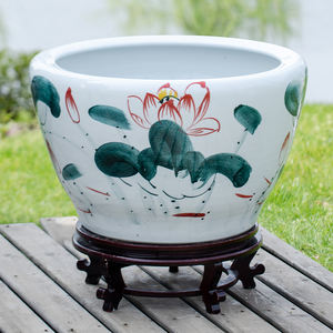 Jingdezhen bol à eau traditionnel peinture à la main motif lotus jardinière en céramique vintage lys bol à poisson en porcelaine - Product Image 4