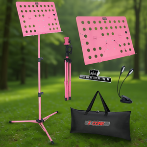 Soporte de música plegable portátil de 5 piezas, soporte de partituras de hierro, altura ajustable para guitarristas, con clip de luz y bolsa de transporte - Product Image 2